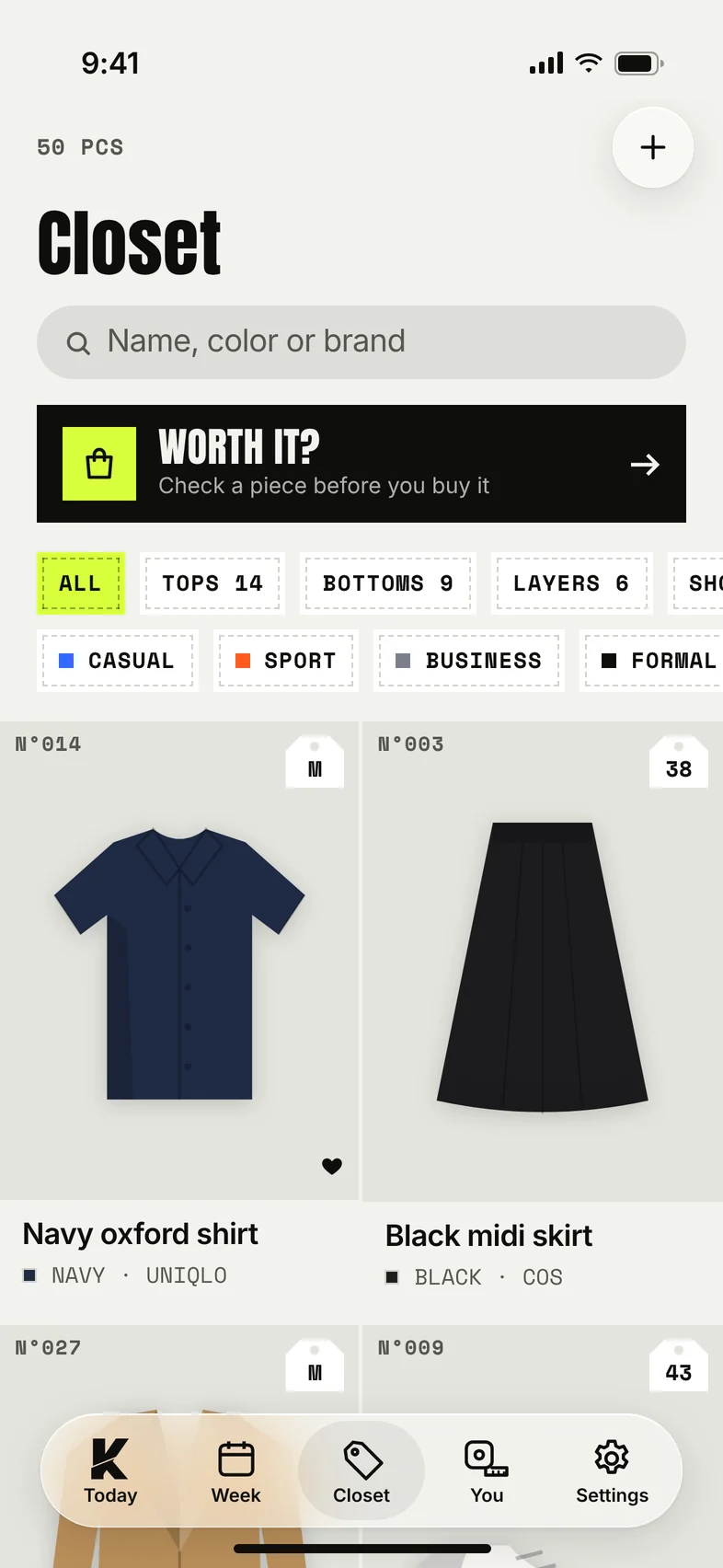 Closet grid with the Worth it? strip on top.