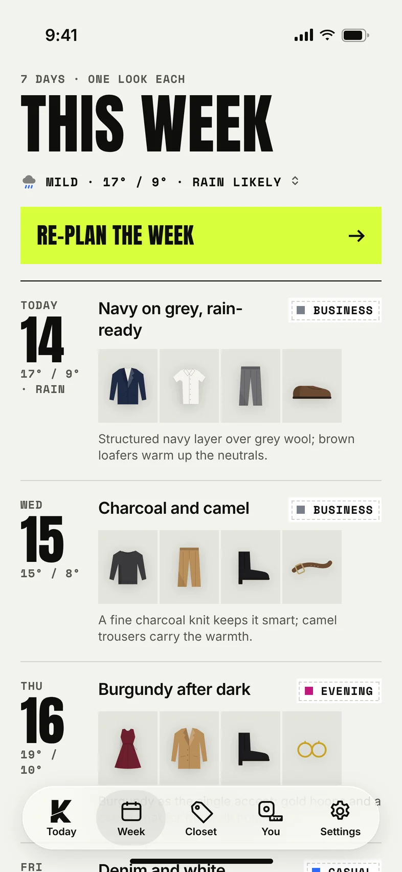 The week planned.